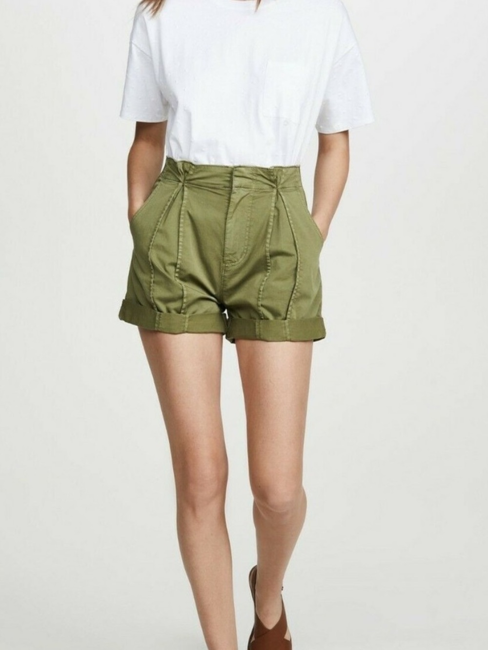 Joie Xandria Fauna Pleated High Rise Rolled Hem Shorts